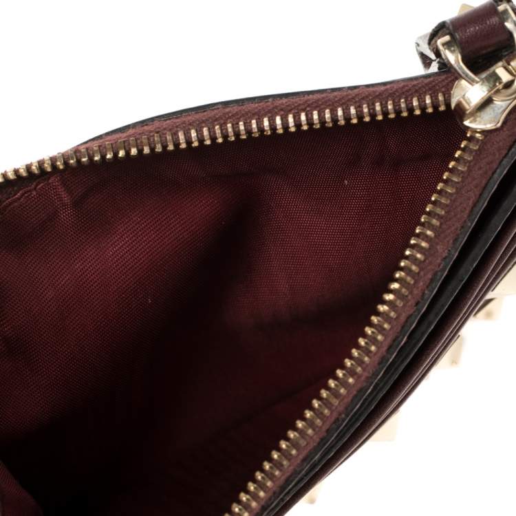 Pre Owned Valentino Burgundy Leather Rockstud Card Holder