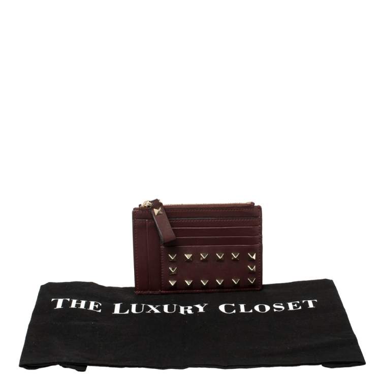 Pre Owned Valentino Burgundy Leather Rockstud Card Holder