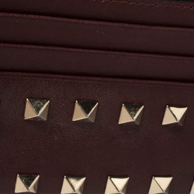 Pre Owned Valentino Burgundy Leather Rockstud Card Holder