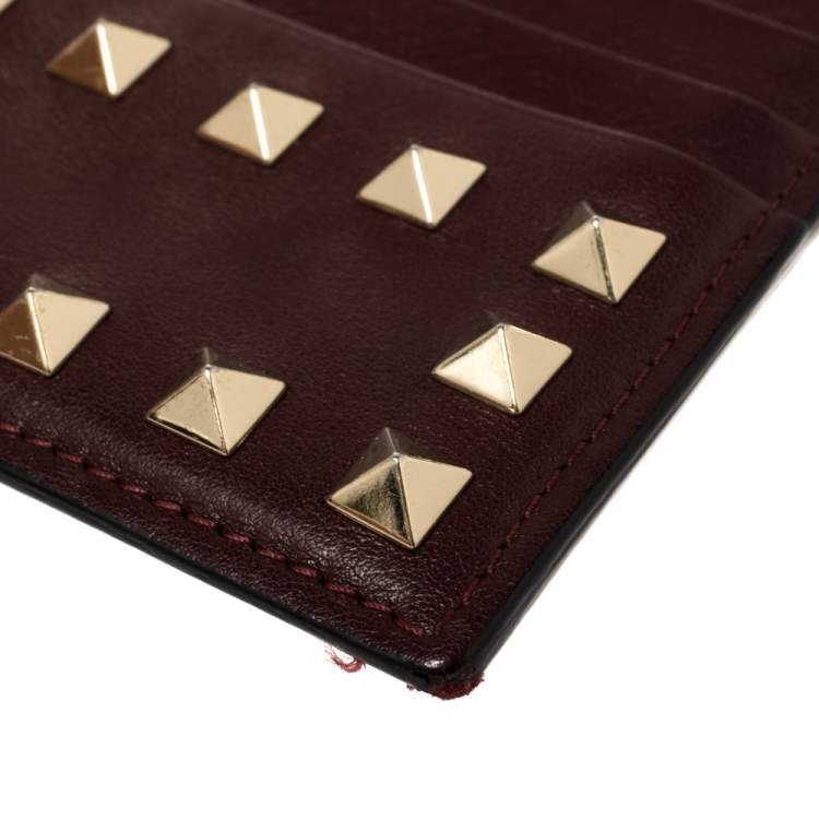 Pre Owned Valentino Burgundy Leather Rockstud Card Holder