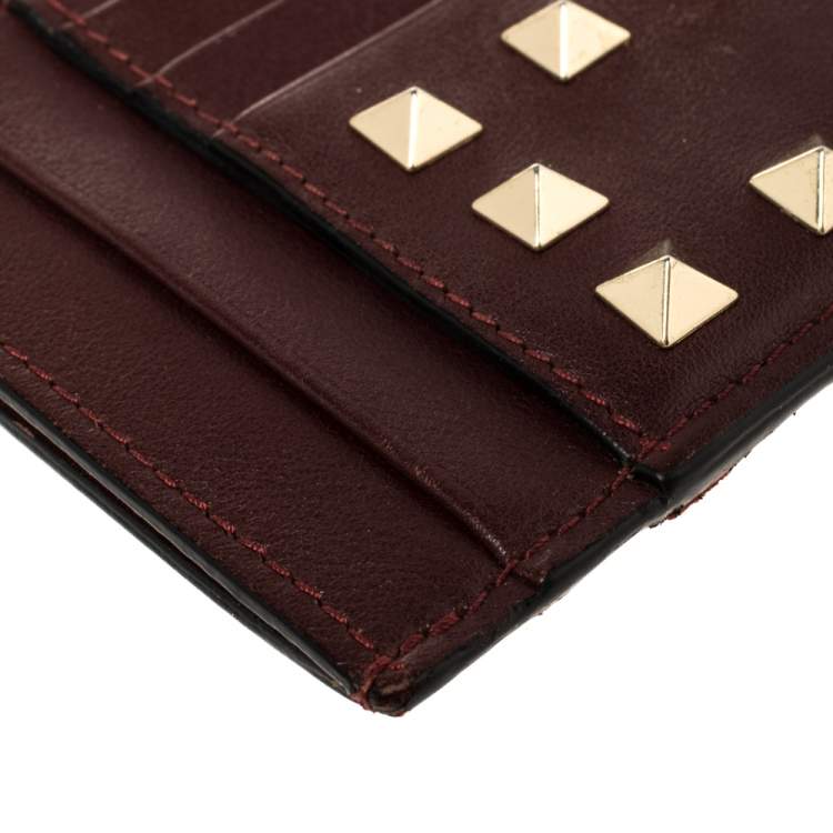 Pre Owned Valentino Burgundy Leather Rockstud Card Holder