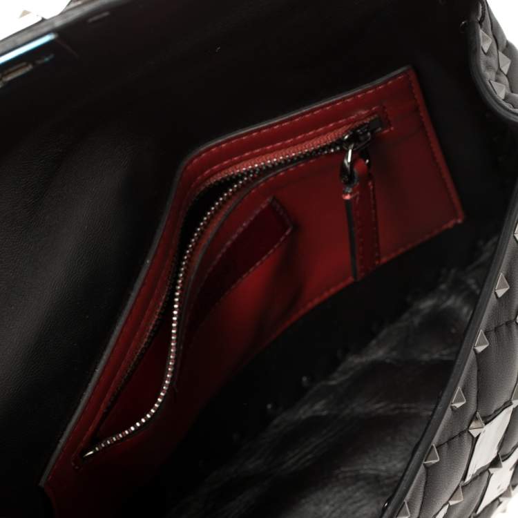مملوكة مسبقًا Valentino Black Metal Rhombus Leather Medium Rockstud Spike.It Chain Shoulder Bag