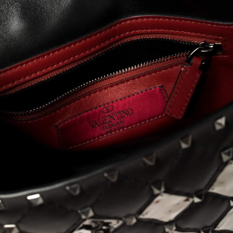 مملوكة مسبقًا Valentino Black Metal Rhombus Leather Medium Rockstud Spike.It Chain Shoulder Bag