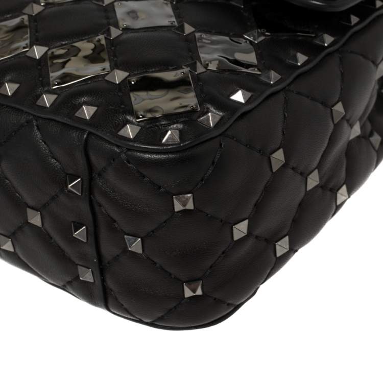 مملوكة مسبقًا Valentino Black Metal Rhombus Leather Medium Rockstud Spike.It Chain Shoulder Bag