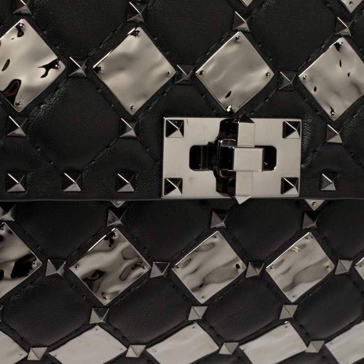 مملوكة مسبقًا Valentino Black Metal Rhombus Leather Medium Rockstud Spike.It Chain Shoulder Bag