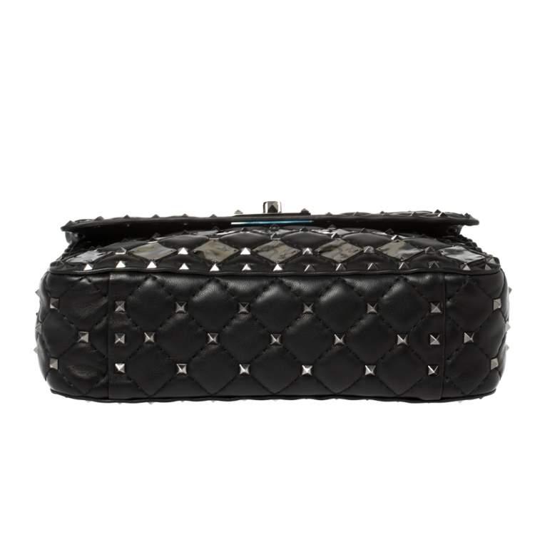 مملوكة مسبقًا Valentino Black Metal Rhombus Leather Medium Rockstud Spike.It Chain Shoulder Bag