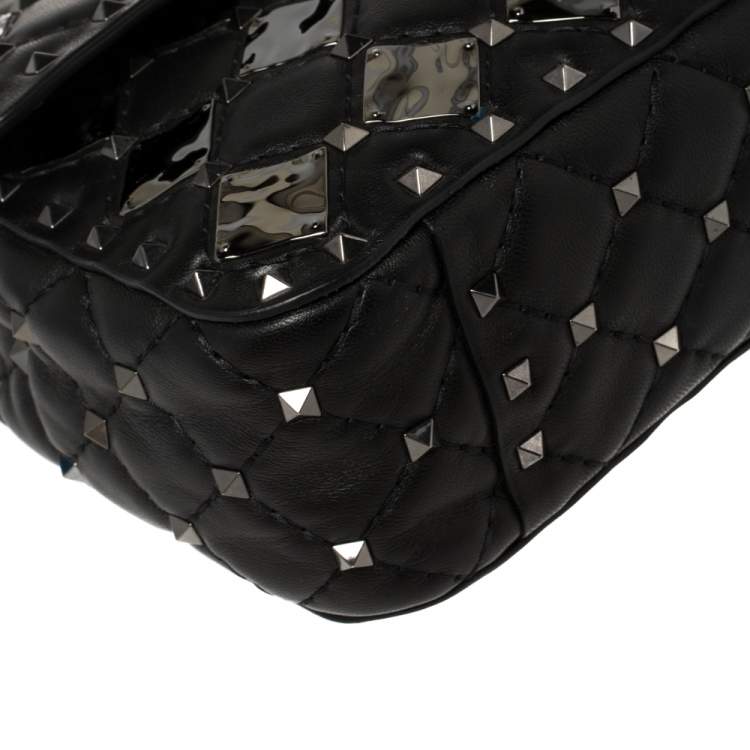 مملوكة مسبقًا Valentino Black Metal Rhombus Leather Medium Rockstud Spike.It Chain Shoulder Bag