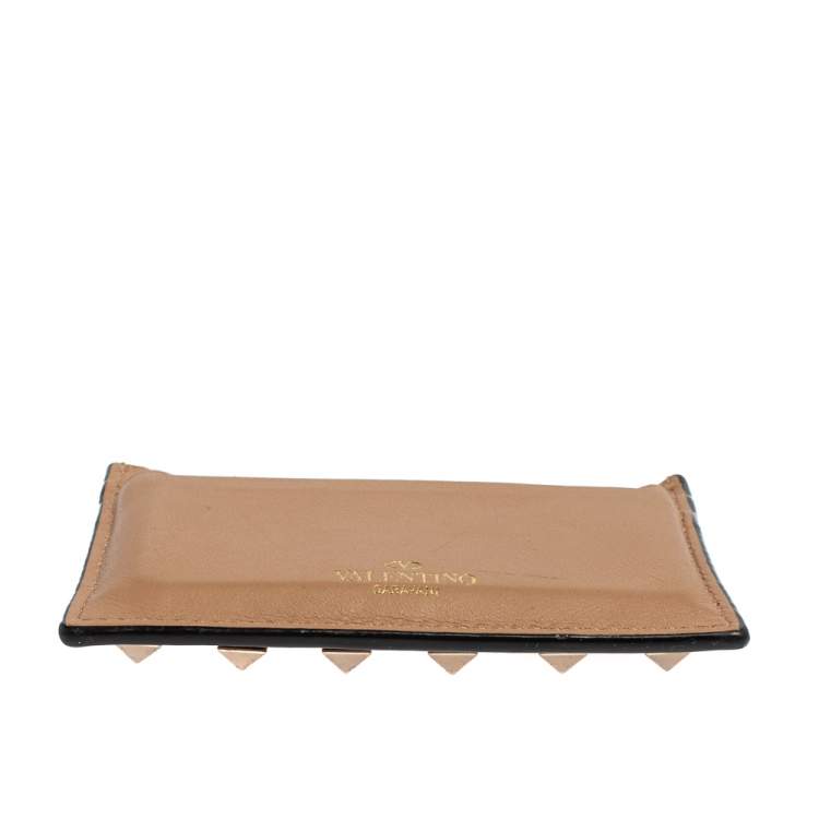 Pre Owned Valentino Beige Leather Rockstud Card Holder