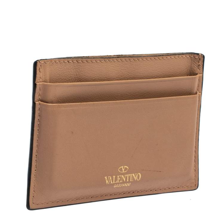 Pre Owned Valentino Beige Leather Rockstud Card Holder