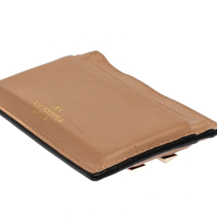 Pre Owned Valentino Beige Leather Rockstud Card Holder