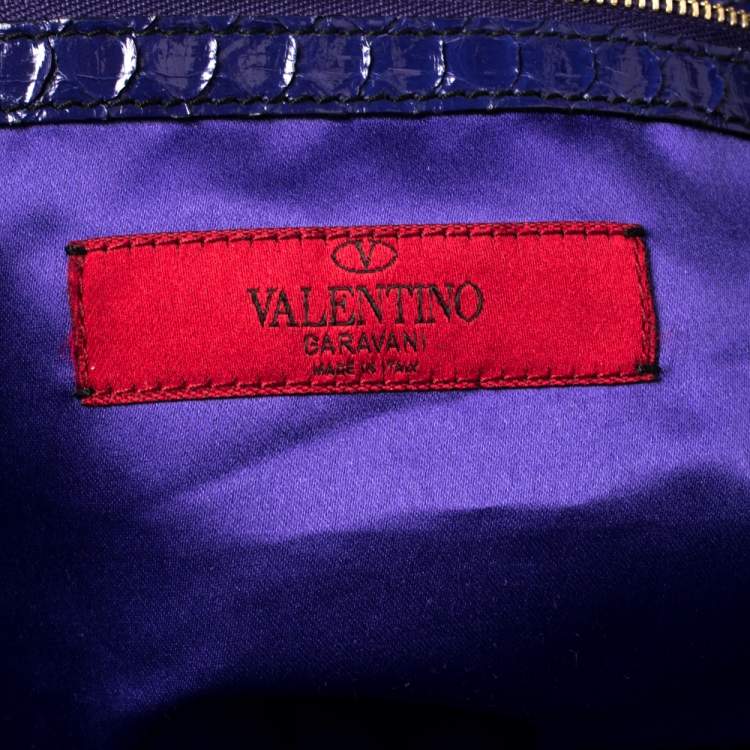 Pre Owned Valentino Purple Python Ruffle Drawstring Hobo