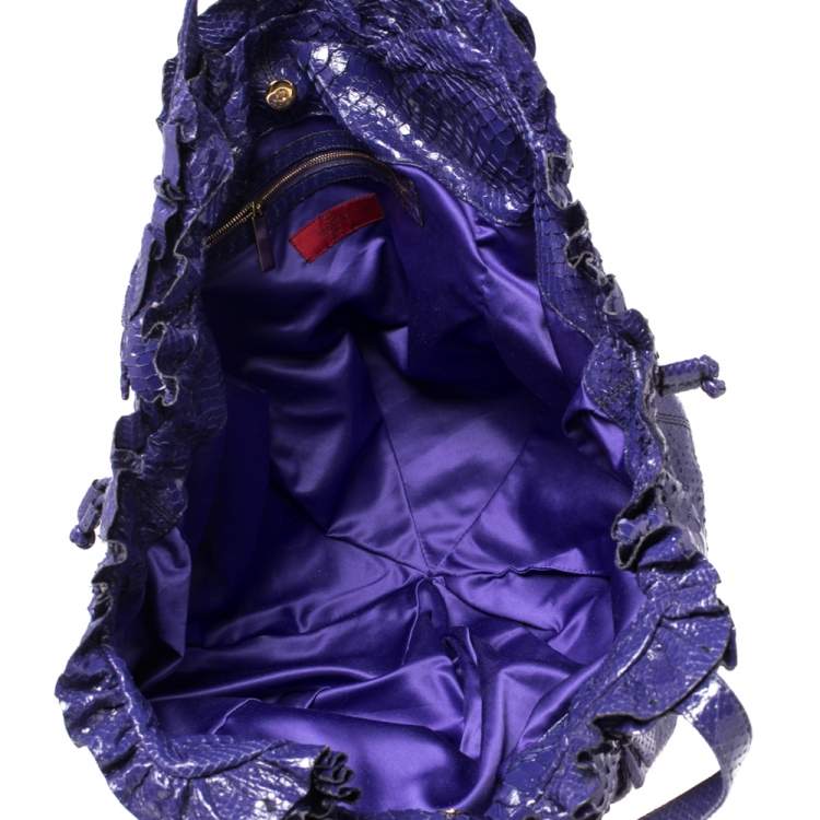 Pre Owned Valentino Purple Python Ruffle Drawstring Hobo