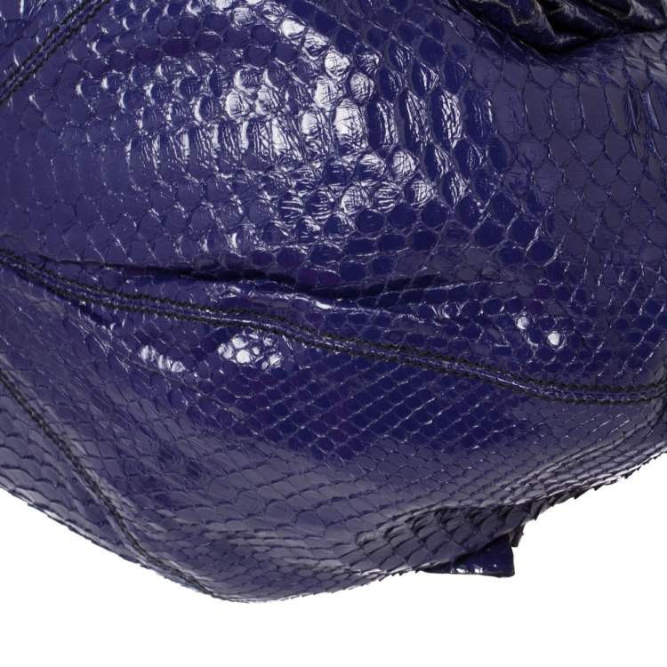 Pre Owned Valentino Purple Python Ruffle Drawstring Hobo