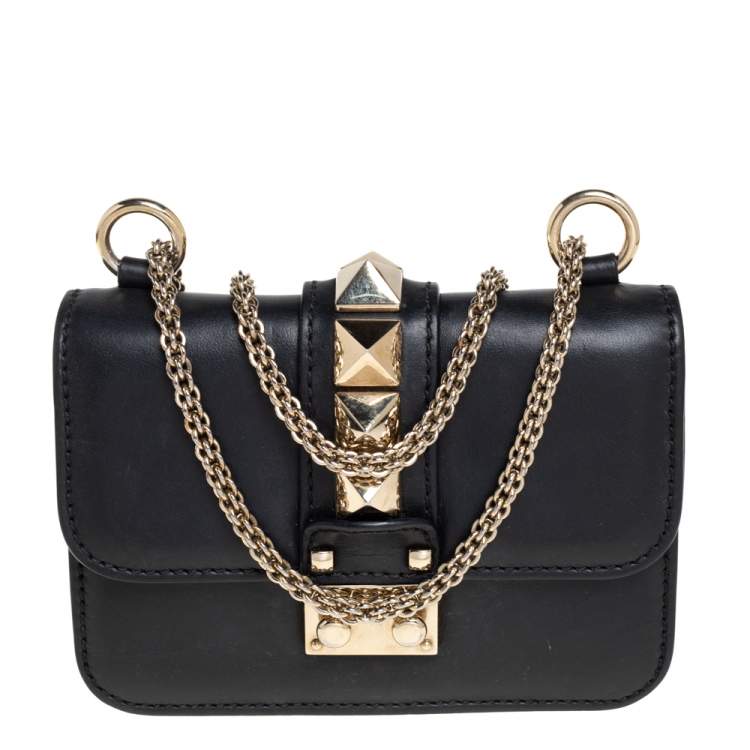 Tak Igangværende platform Valentino Black Leather Mini Rockstud Glam Lock Shoulder Bag Valentino | TLC