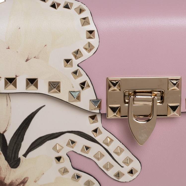 Pre Owned Valentino Pink Leather Rockstud Kimono 1997 Top Handle Bag