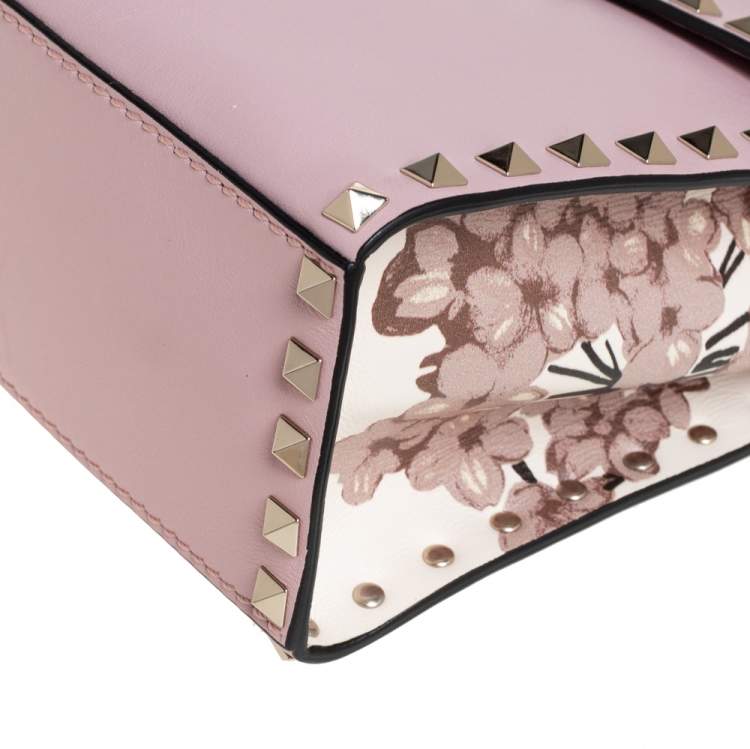 Pre Owned Valentino Pink Leather Rockstud Kimono 1997 Top Handle Bag