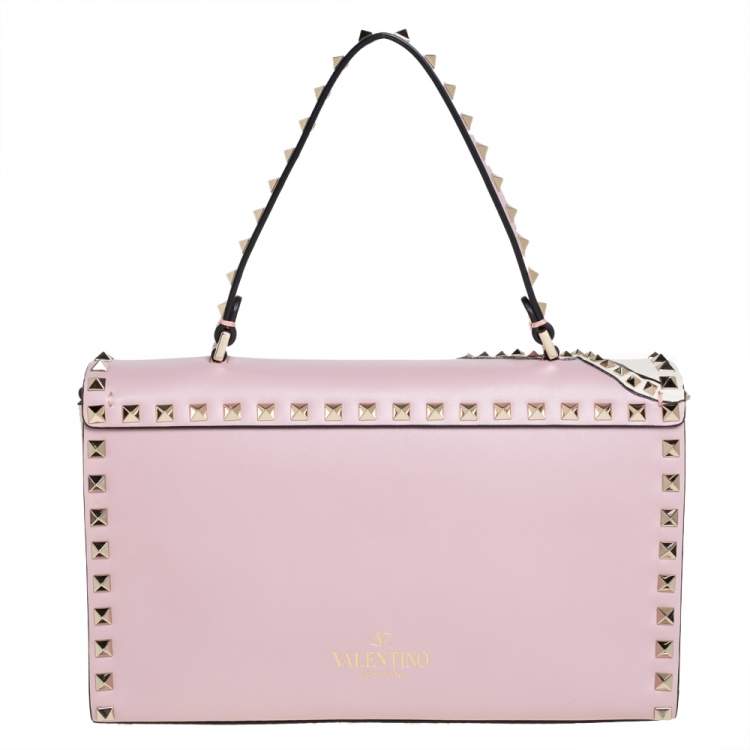 Pre Owned Valentino Pink Leather Rockstud Kimono 1997 Top Handle Bag