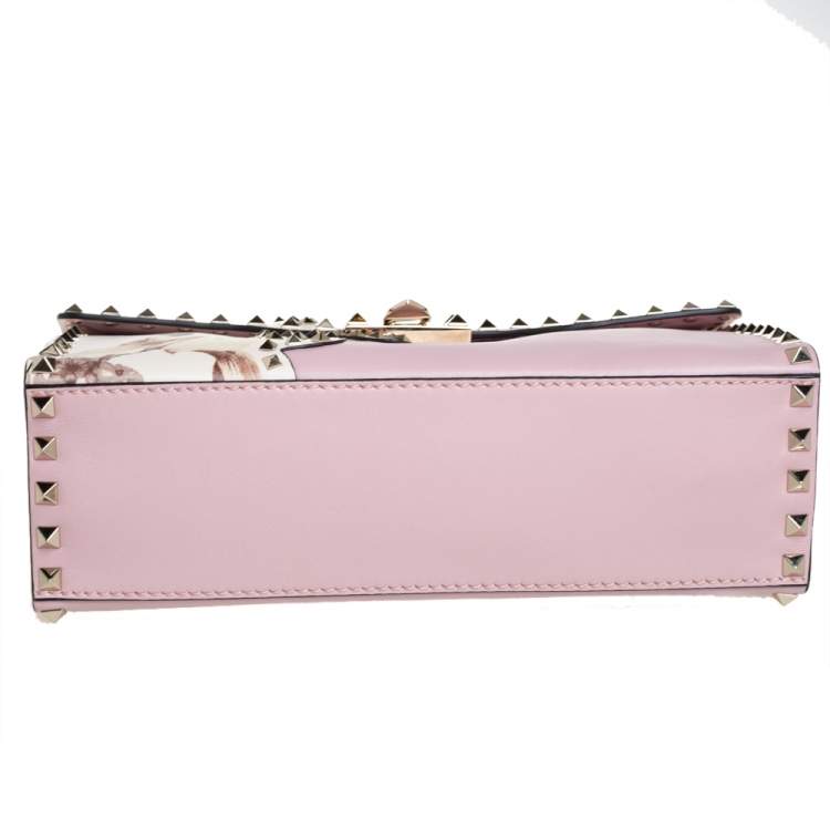 Pre Owned Valentino Pink Leather Rockstud Kimono 1997 Top Handle Bag