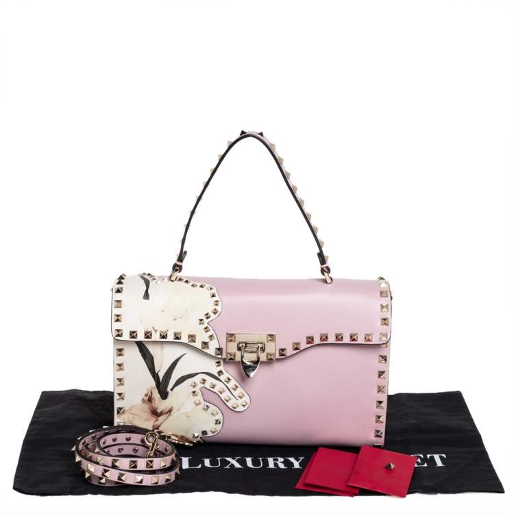 Pre Owned Valentino Pink Leather Rockstud Kimono 1997 Top Handle Bag
