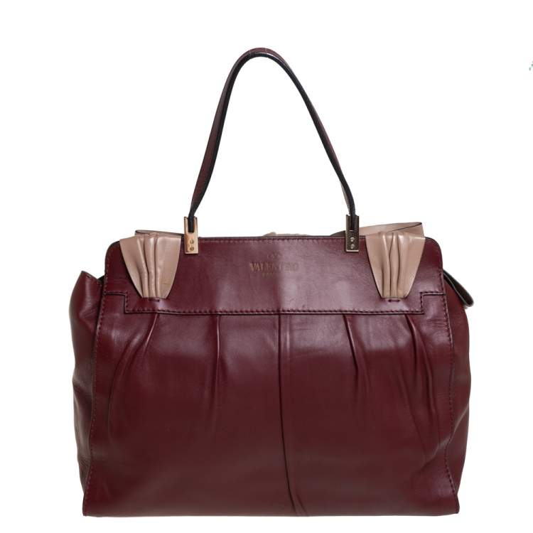 Pre Owned Valentino Burgundy/Beige Leather Aphrodite Bow Bag