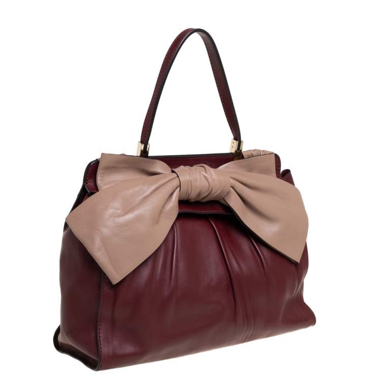 Pre Owned Valentino Burgundy/Beige Leather Aphrodite Bow Bag