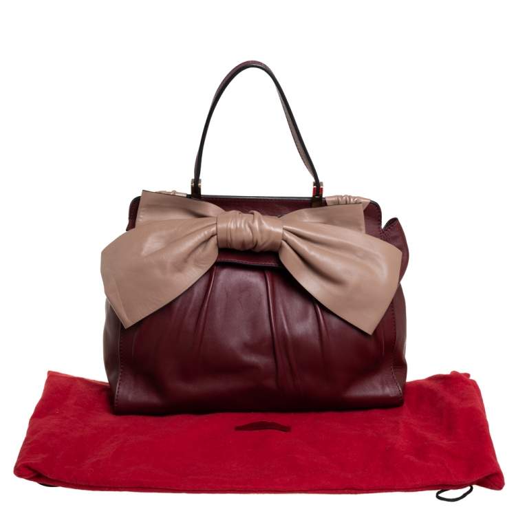 Pre Owned Valentino Burgundy/Beige Leather Aphrodite Bow Bag
