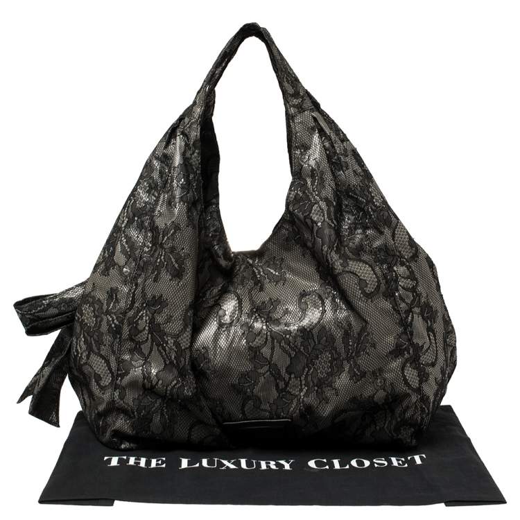 Pre Owned Valentino Black Day Lace Large Nuage Bow Hobo