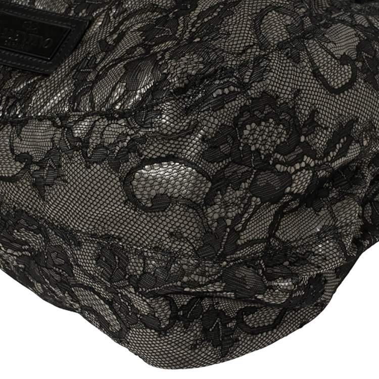 Pre Owned Valentino Black Day Lace Large Nuage Bow Hobo