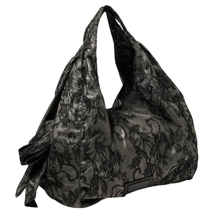 Pre Owned Valentino Black Day Lace Large Nuage Bow Hobo