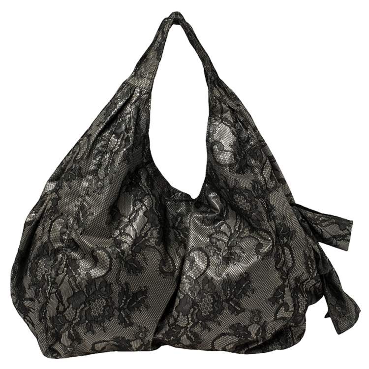 Pre Owned Valentino Black Day Lace Large Nuage Bow Hobo