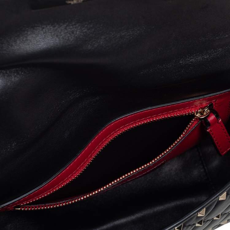 Pre Owned Valentino Black Leather Medium Rockstud Spike Top Handle Bag