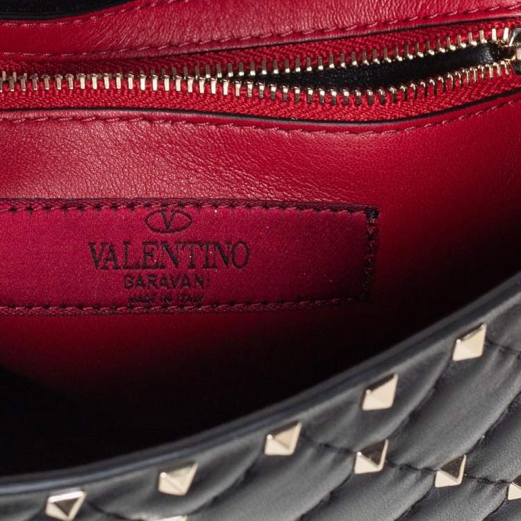 Pre Owned Valentino Black Leather Medium Rockstud Spike Top Handle Bag
