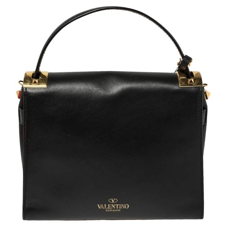 Pre Owned Valentino Black Leather My Rockstud Top Handle Bag