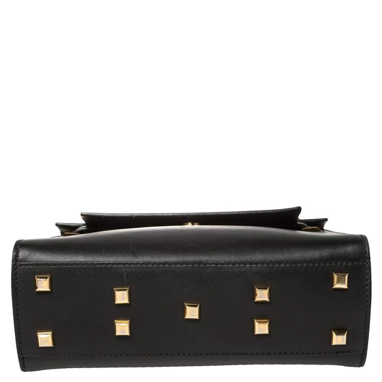 Pre Owned Valentino Black Leather My Rockstud Top Handle Bag