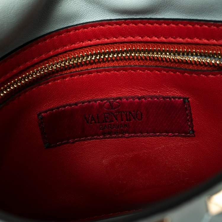 Pre Owned Valentino Blue Leather Medium Rockstud Spike Top Handle Bag