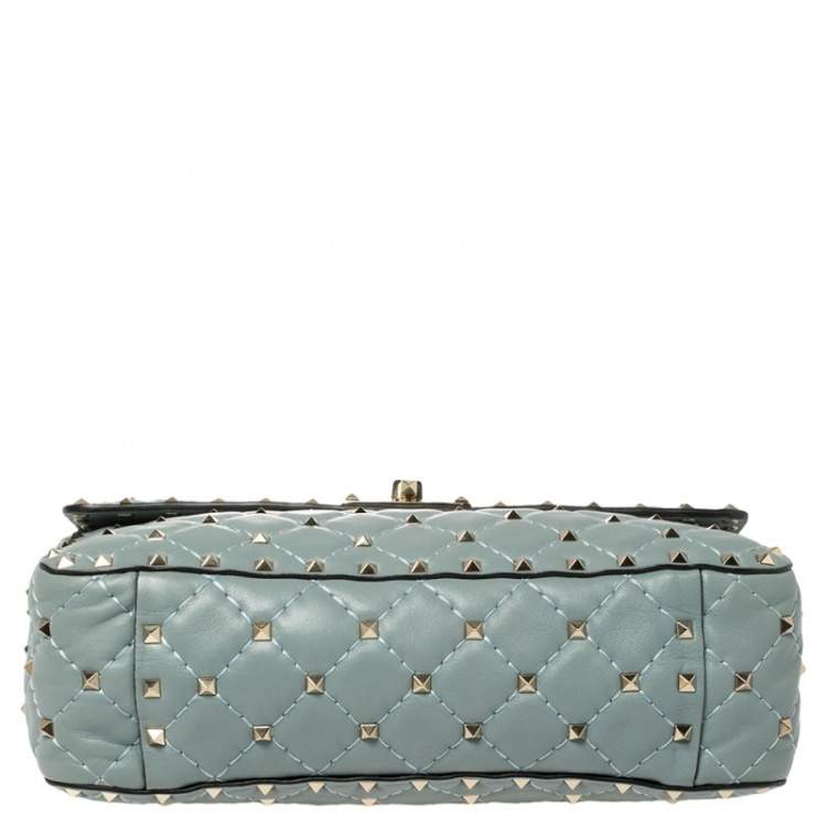 Pre Owned Valentino Blue Leather Medium Rockstud Spike Top Handle Bag