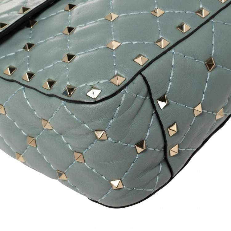 Pre Owned Valentino Blue Leather Medium Rockstud Spike Top Handle Bag