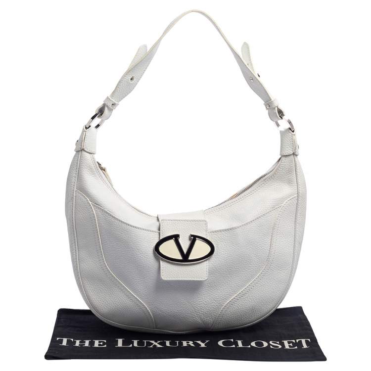 Pre Owned Valentino White Leather Zip Hobo