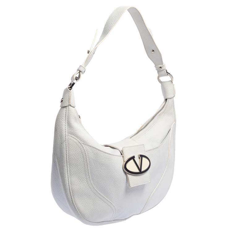 Pre Owned Valentino White Leather Zip Hobo