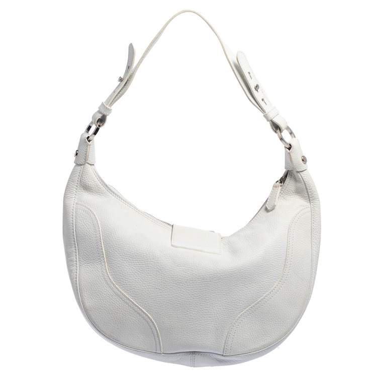 Pre Owned Valentino White Leather Zip Hobo