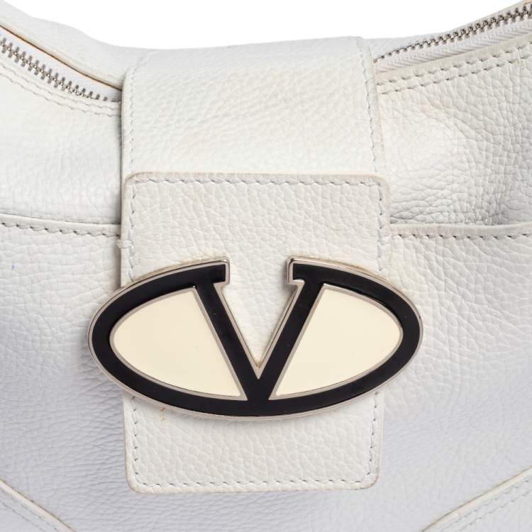 Pre Owned Valentino White Leather Zip Hobo