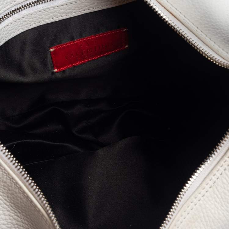 Pre Owned Valentino White Leather Zip Hobo