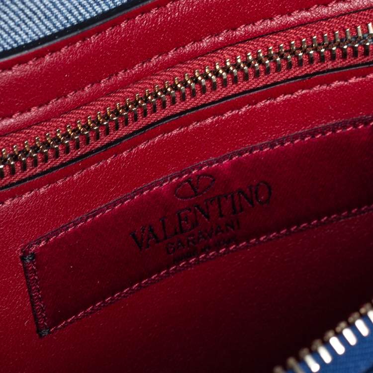Pre Owned Valentino Blue Quilted Denim Rockstud Spike Belt Bag