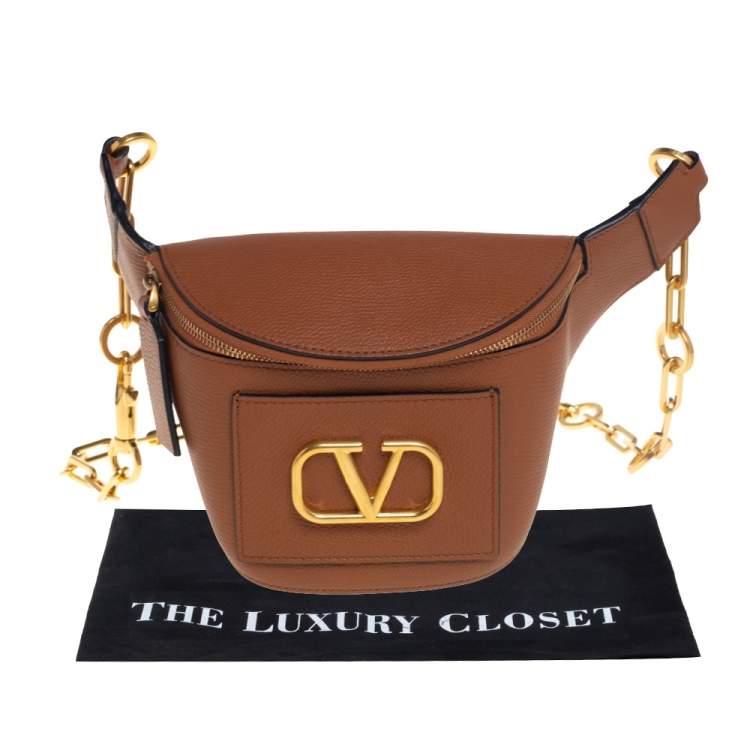 Pre Owned Valentino Tan Leather VLogo Belt Bag
