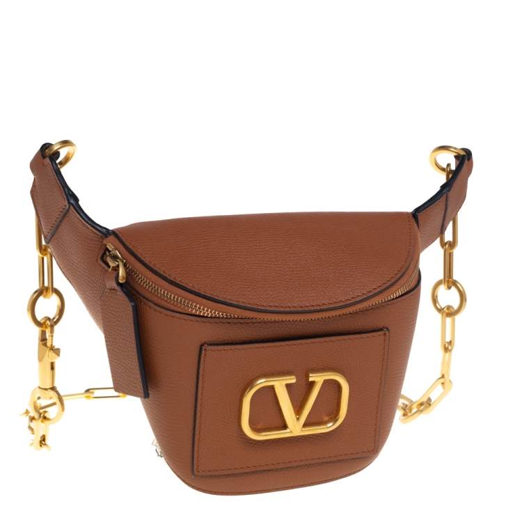 Pre Owned Valentino Tan Leather VLogo Belt Bag