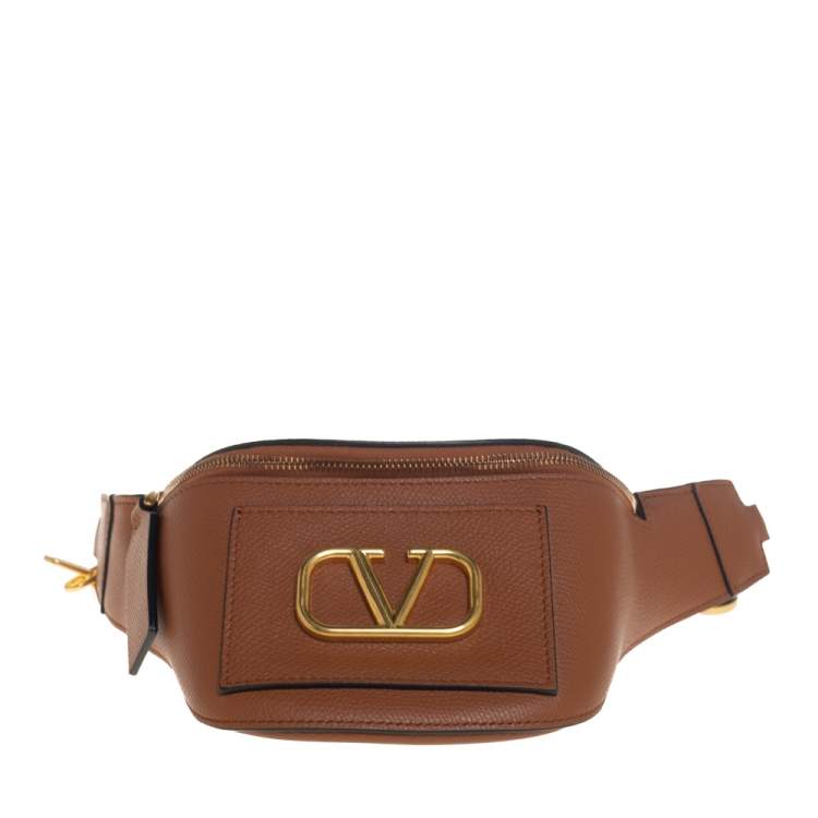 Pre Owned Valentino Tan Leather VLogo Belt Bag