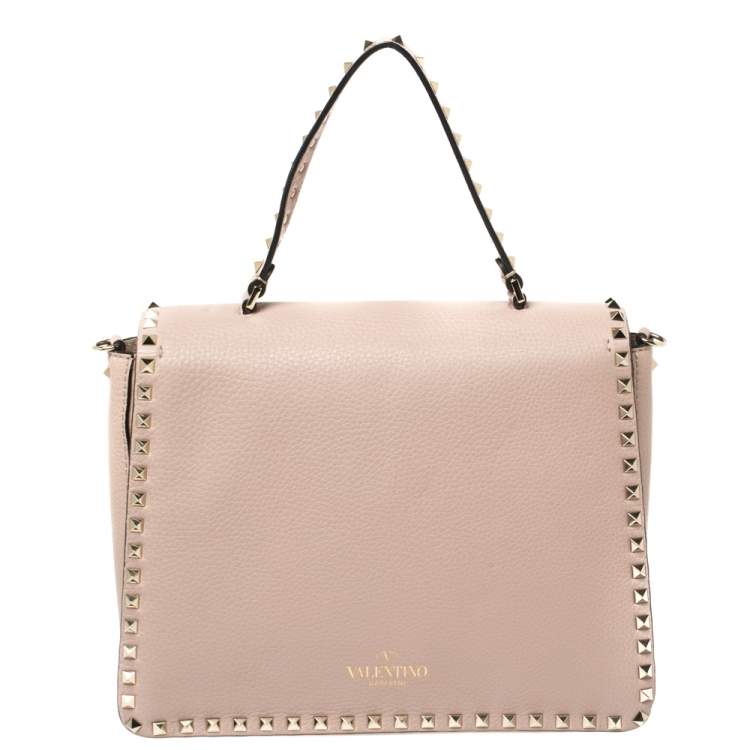 Pre Owned Valentino Beige Leather Rockstud Top Handle Bag