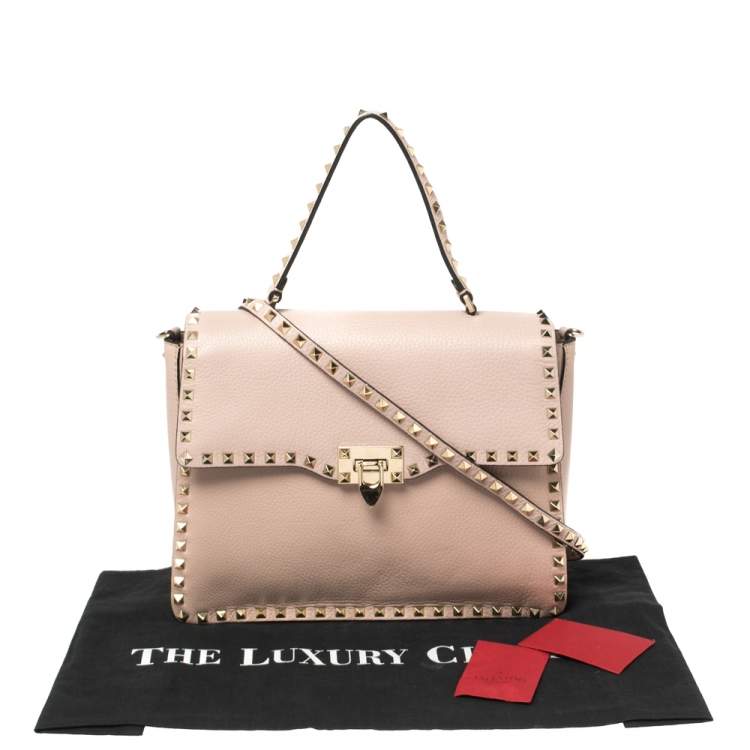 Pre Owned Valentino Beige Leather Rockstud Top Handle Bag