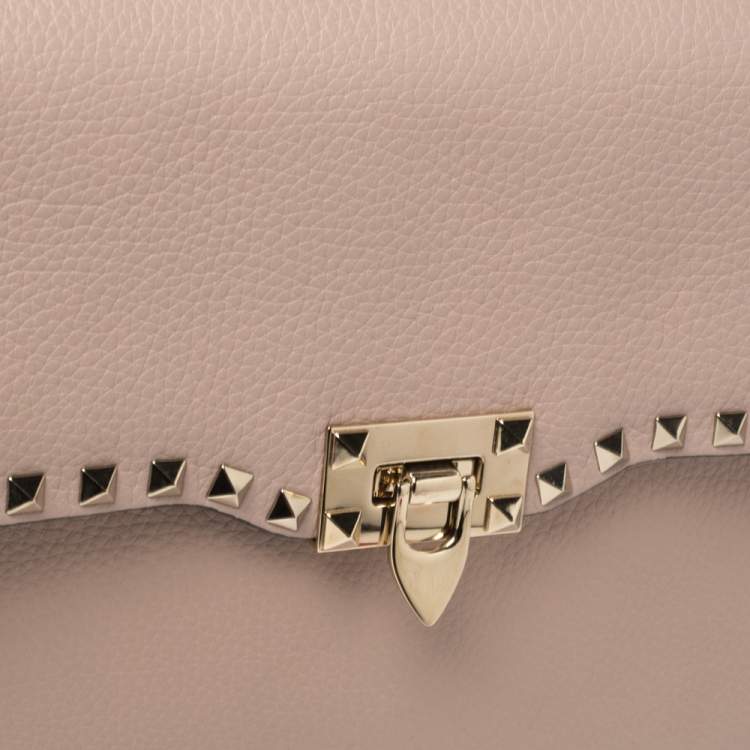 Pre Owned Valentino Beige Leather Rockstud Top Handle Bag