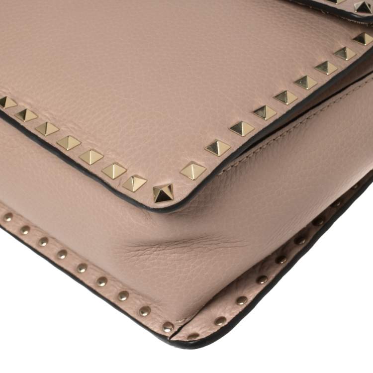 Pre Owned Valentino Beige Leather Rockstud Top Handle Bag